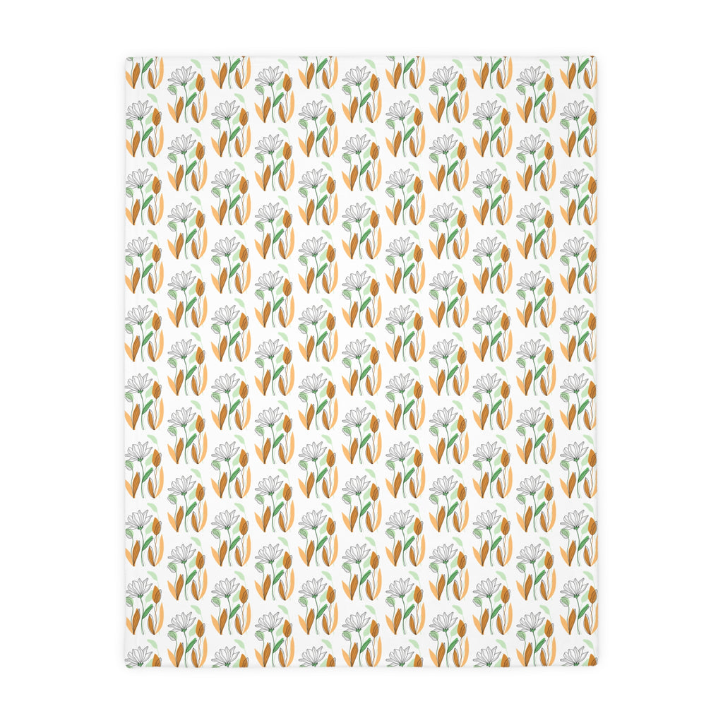 Tulip Pattern Velveteen Microfiber Blanket – Floral Two-Sided Throw