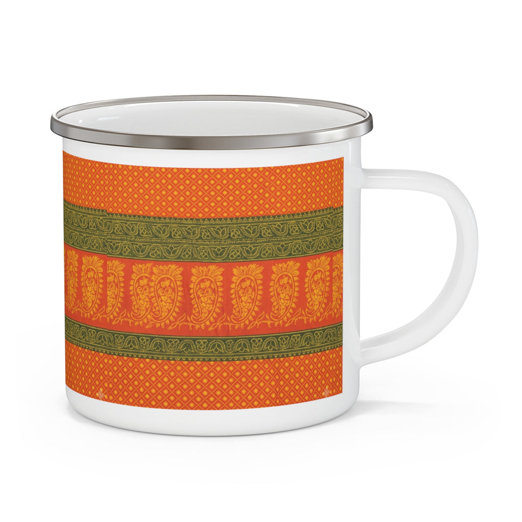 Enamel Camping Mug — Autumn Paisley Orange & Olive Retro Camp Mug