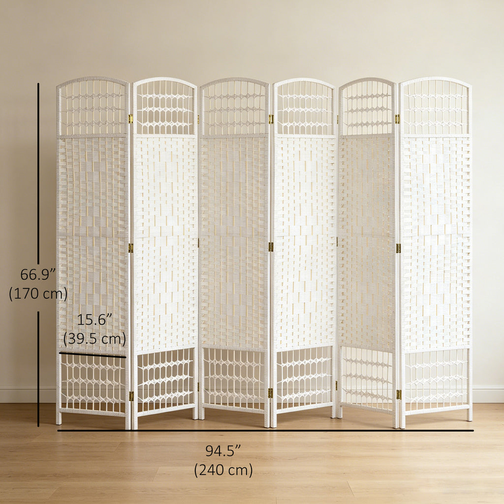 4 Panel Folding Room Divider, Portable Privacy Screen, Wave Fiber Room Partition for Home Office, White
