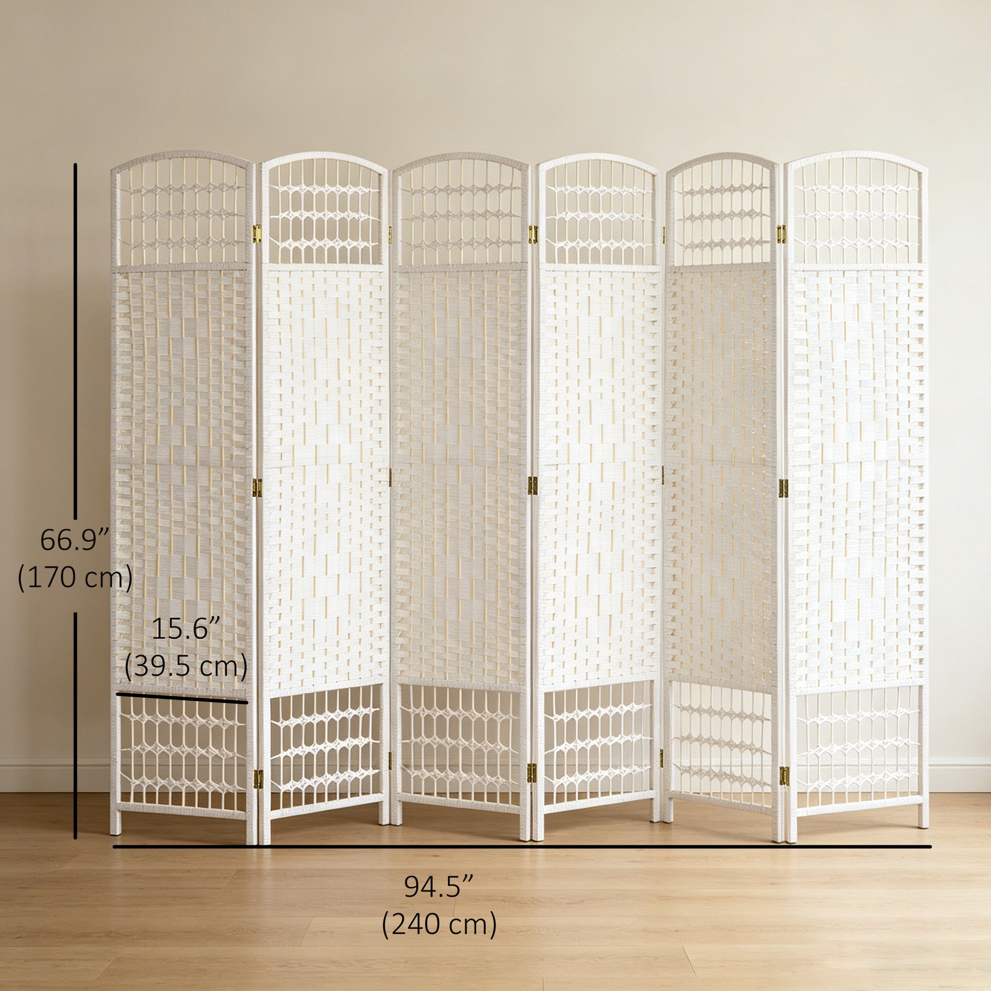 4 Panel Folding Room Divider, Portable Privacy Screen, Wave Fiber Room Partition for Home Office, White