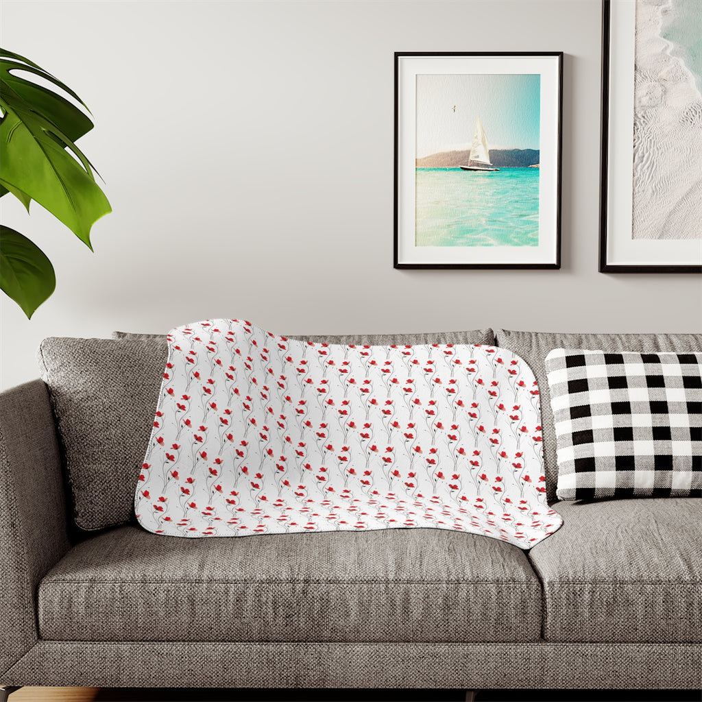Valentine Heart Pattern Sherpa Blanket – Cozy Reversible Throw
