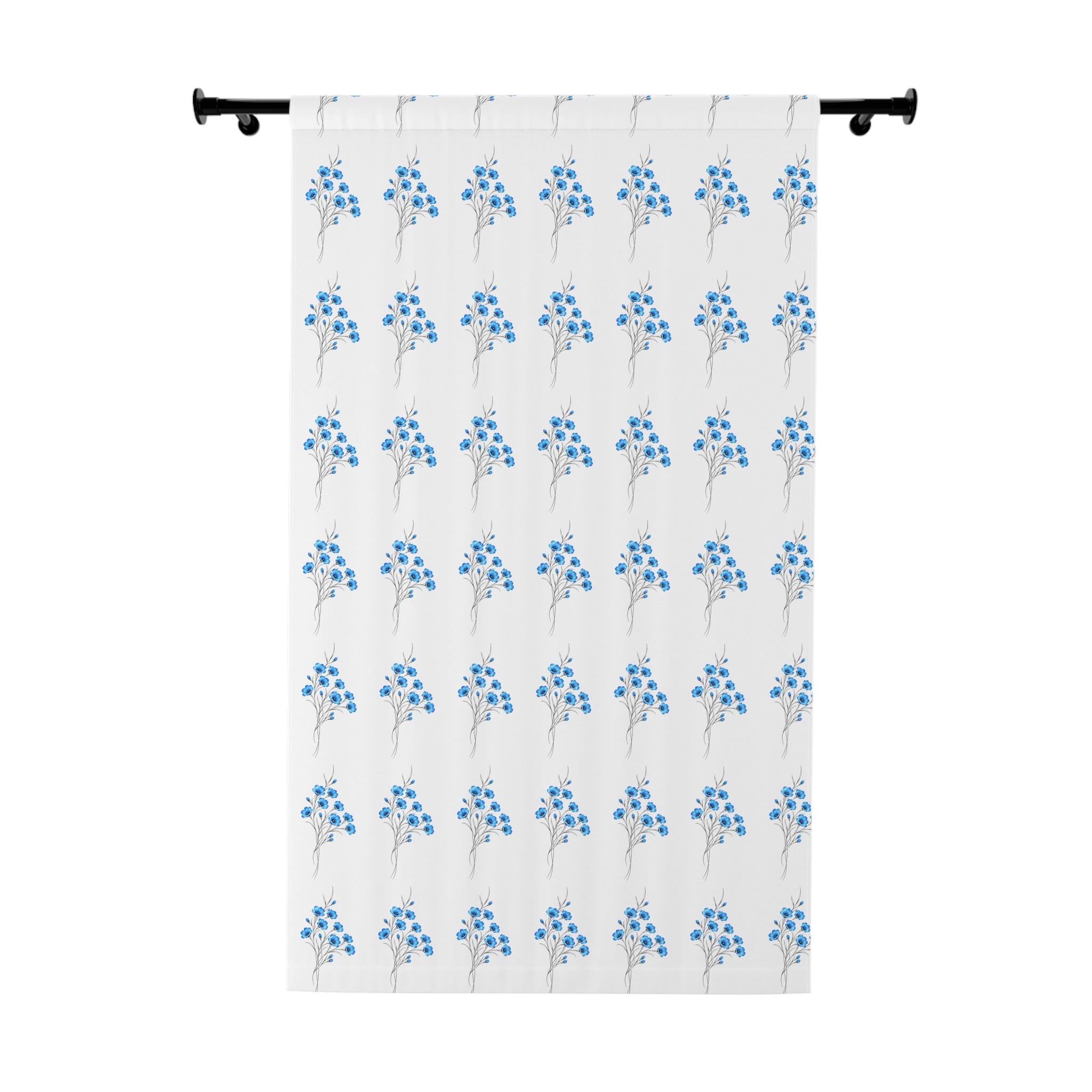 Blue Wildflower Window Curtain – Floral Single-Panel Sheer for Living Room & Bedroom