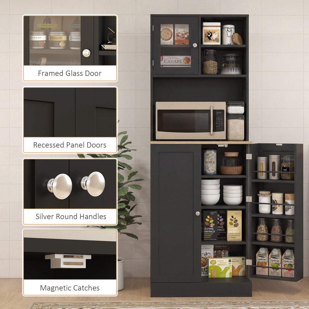 66.5" Tall Kitchen Pantry Cabinet, Kitchen Hutch, Microwave Cabinet with Adjustable Shelves for Dining Room, White