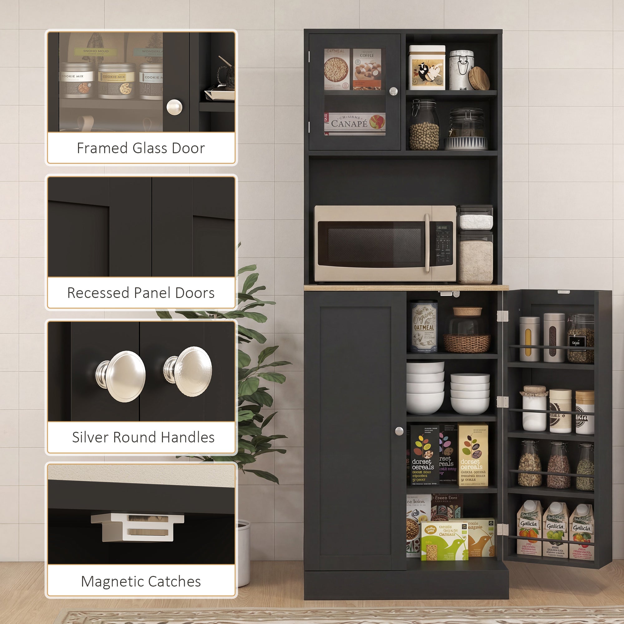66.5" Tall Kitchen Pantry Cabinet, Kitchen Hutch, Microwave Cabinet with Adjustable Shelves for Dining Room, White