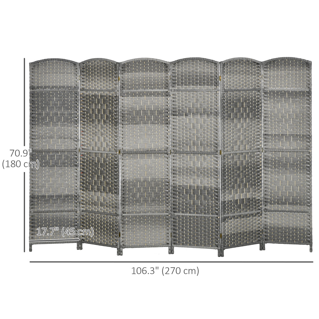 6 Ft Tall Folding Room Divider, 3 Panel Portable Privacy Screen, Hand-Woven Partition Wall Divider, Mixed Grey