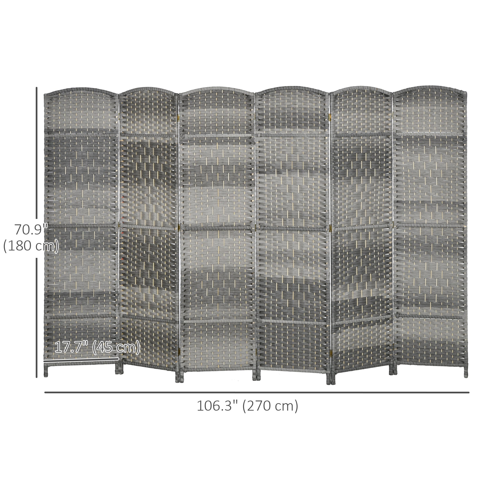 6 Ft Tall Folding Room Divider, 3 Panel Portable Privacy Screen, Hand-Woven Partition Wall Divider, Mixed Grey