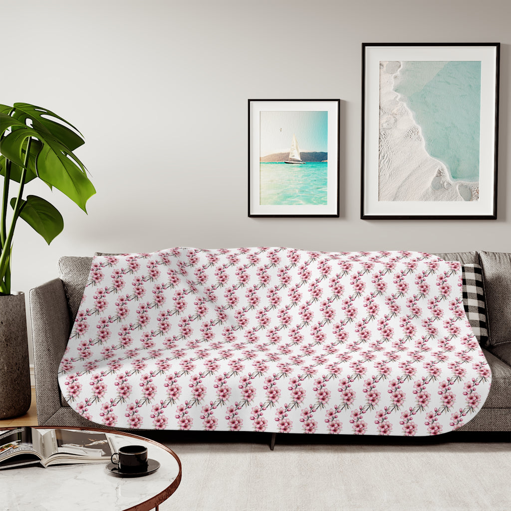 Cozy Sherpa Blanket — Reversible Plush Throw (Festive Mini Floral Pattern / Neutral Cream)