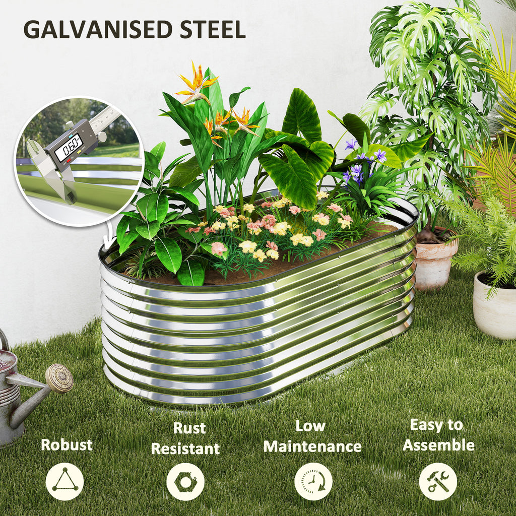 5 x 2.5 x 2 ft Galvanized Raised Garden Bed, Easy DIY Oval Planter Box with Safety Edging and Gloves, Silver