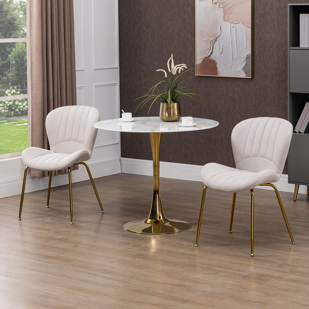 Dining Chairs Set of 2, Modern Accent Chair with Cushioned Backrest, Upholstery for Living Room, Cream White