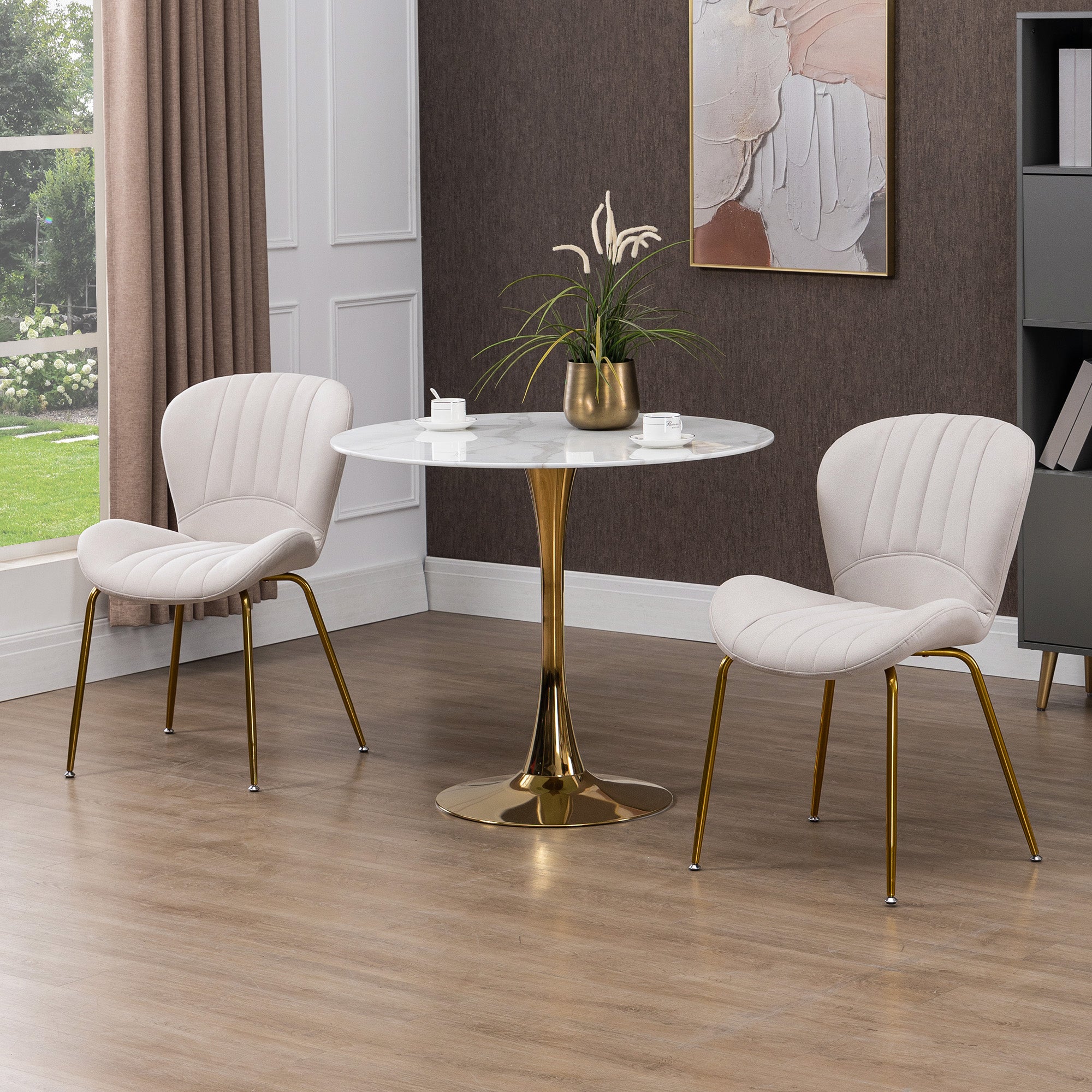 Dining Chairs Set of 2, Modern Accent Chair with Cushioned Backrest, Upholstery for Living Room, Cream White