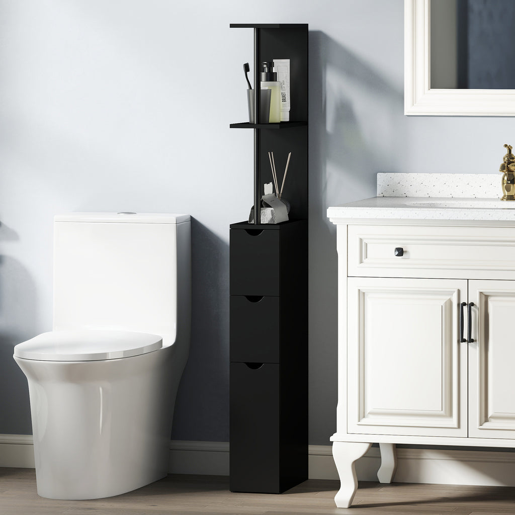 Tall Bathroom Storage Cabinet, Narrow Bathroom Cabinet with Drawers and Open Shelves for Small Spaces, Brown