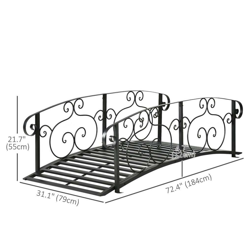 6FT Steel Garden Bridge with Safety Siderails, Decorative Arc Landscaping Bridge for Backyard Creek Stream Pond, Brown