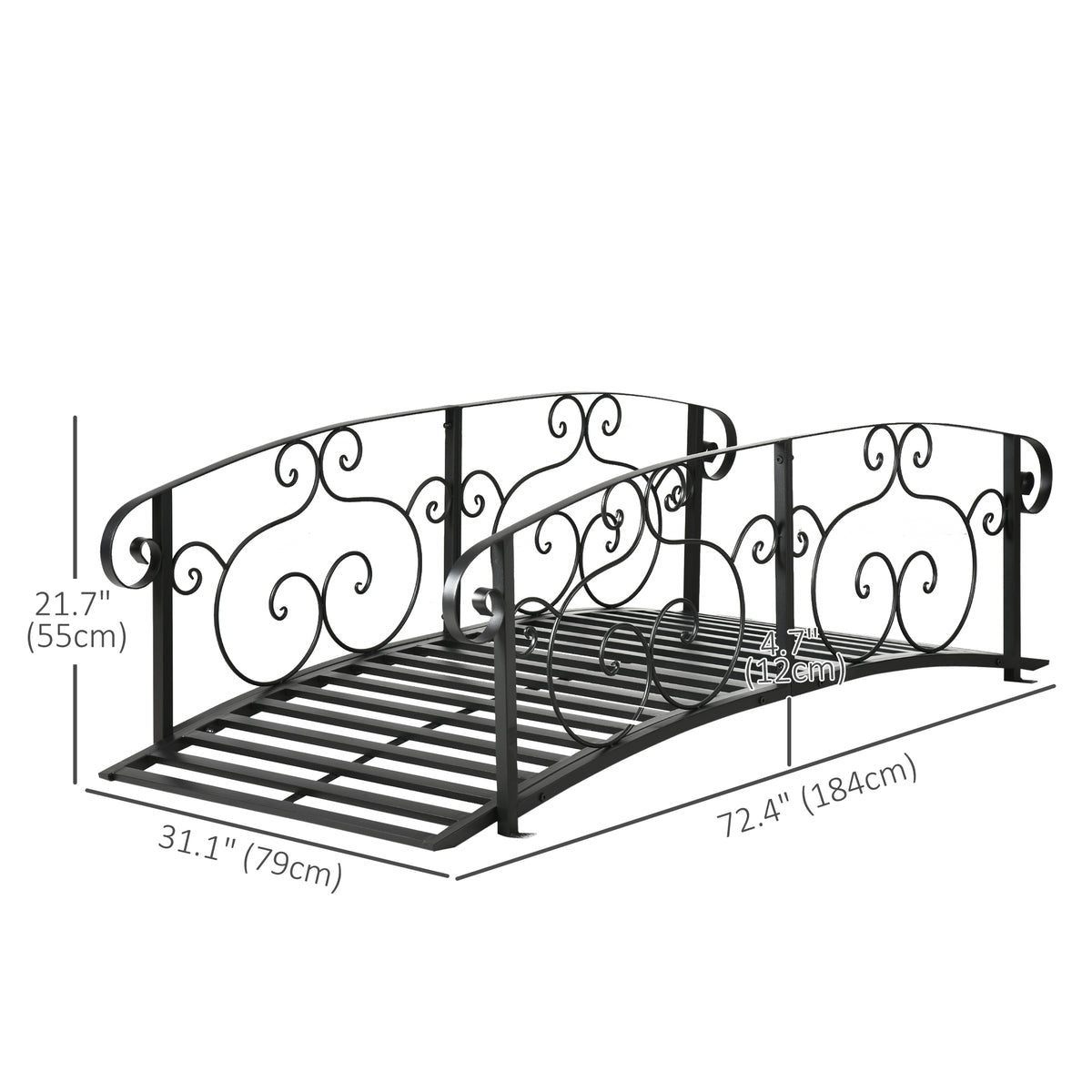 6FT Steel Garden Bridge with Safety Siderails, Decorative Arc Landscaping Bridge for Backyard Creek Stream Pond, Brown