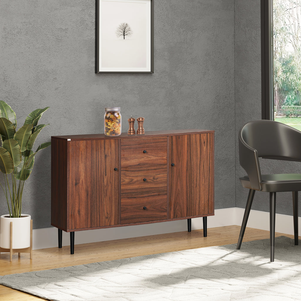 Kitchen Storage Sideboard, Buffet Cabinet with 2 Cupboard, 3 Drawers and Adjustable Shelves for Living Room Rustic Brown