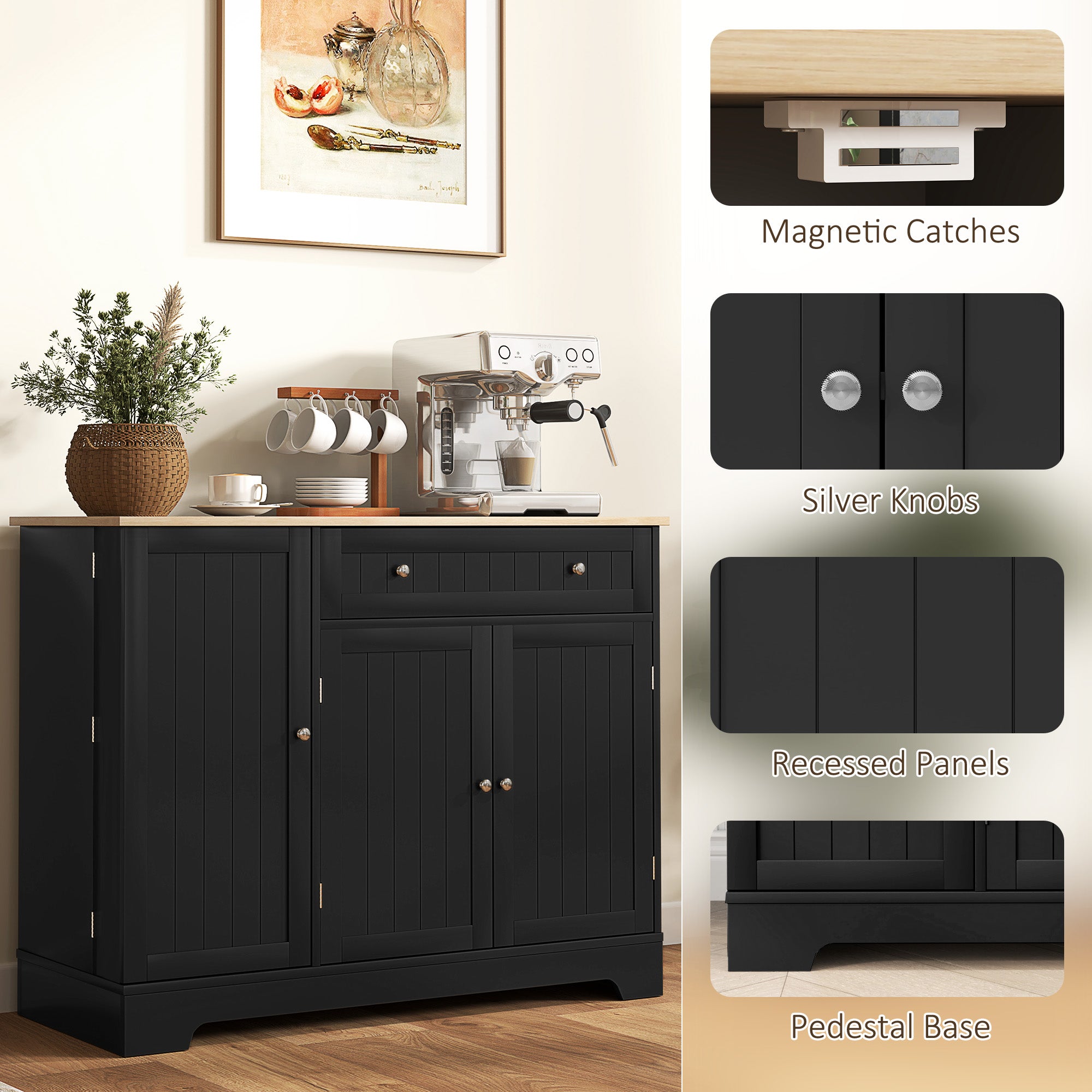 Modern Sideboard Cabinet, 41" Kitchen Buffet Cabinet with Drawer, Adjustable Shelf, 3 Doors for Dining Room, Grey