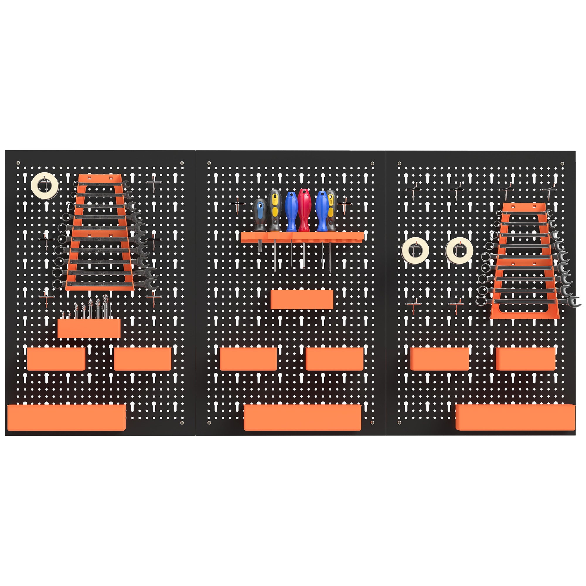 33 Piece Metal Pegboard Panels, Peg Board with 16 Hooks, Bins and Racks, Black and Orange