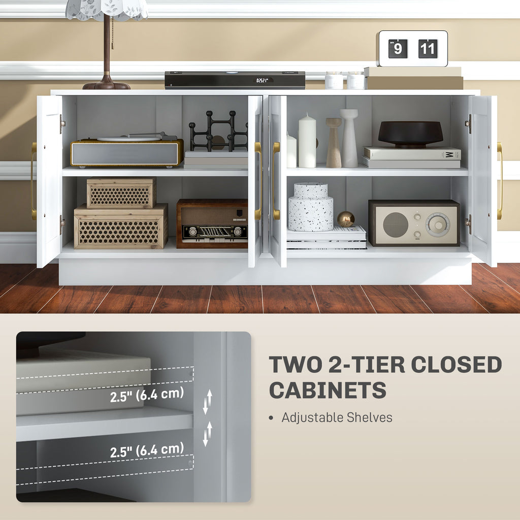 Modern TV Stand for up to 55" TV, TV Cabinet with 4 Soft Hinged Doors, 4 Cable Holes and 2 Adjustable Shelves, White