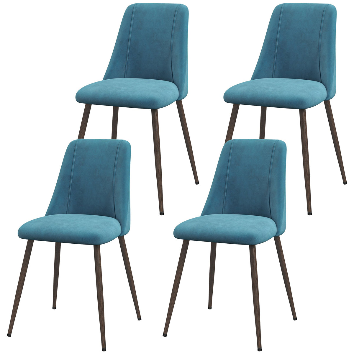 Upholstered Dining Chairs Set of 4, Velvet Accent Chair with Back and Wood-grain Steel Leg for Kitchen, Grey