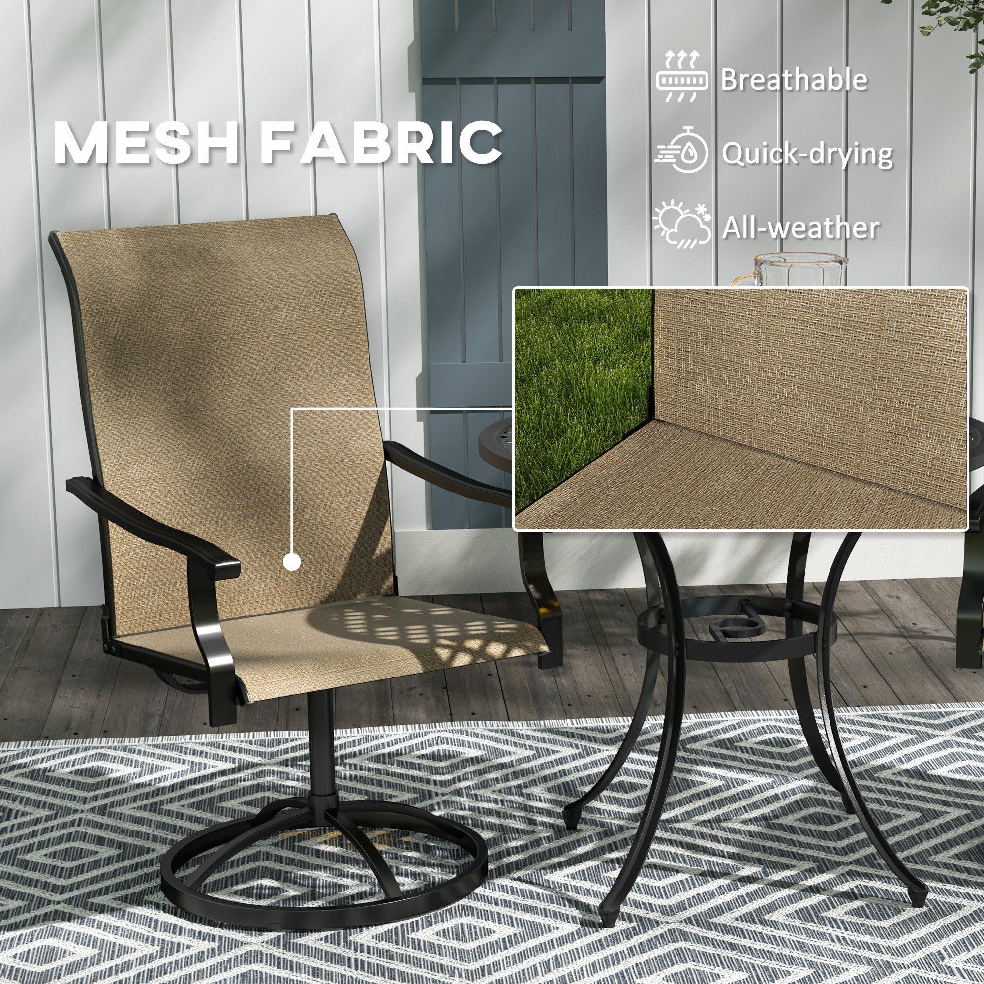 Outdoor Swivel Dining Chairs Set of 2, High Back Swivel Chairs with All Weather Mesh for Deck, Backyard, Poolside, Grey