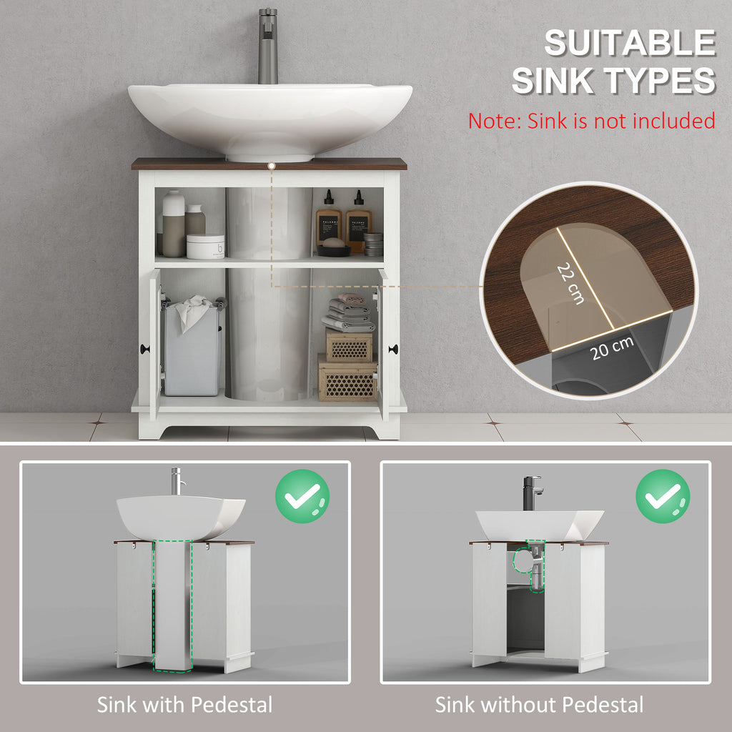 Farmhouse Bathroom Sink Cabinet, Pedestal Sink Storage Cabinet with Double Doors and Shelves, White