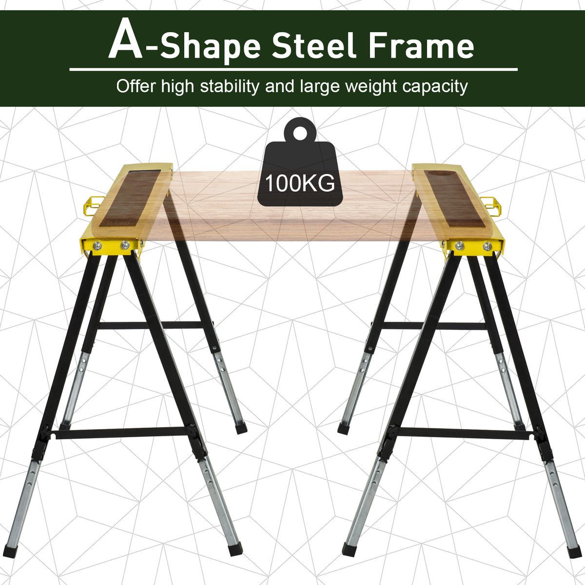 Saw Horse Twin Pack Folding Workbench Adjustable Metal Trestle Stands Yellow