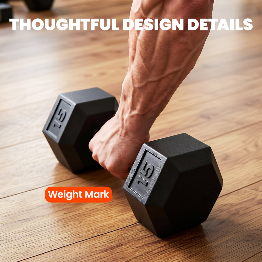 Soozier Rubber Dumbbells Weight Set, Total 30lbs Dumbbell Hand Weight for Body Fitness Training for Home Office Gym, 2 x 15lbs