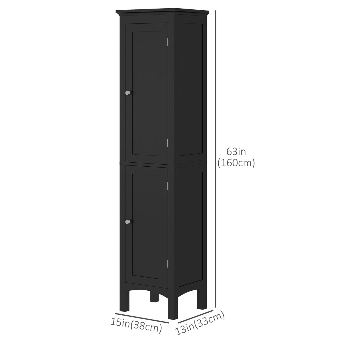 Tall Bathroom Cabinet, Freestanding Storage Organizer with Adjustable Shelves and Cupboards, 15" x 13" x 63", White