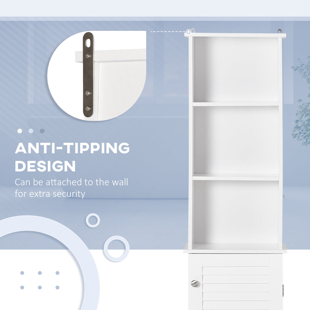 Tall Bathroom Storage Cabinet, Freestanding Linen Tower with 3-Tier Open Adjustable Shelf, White