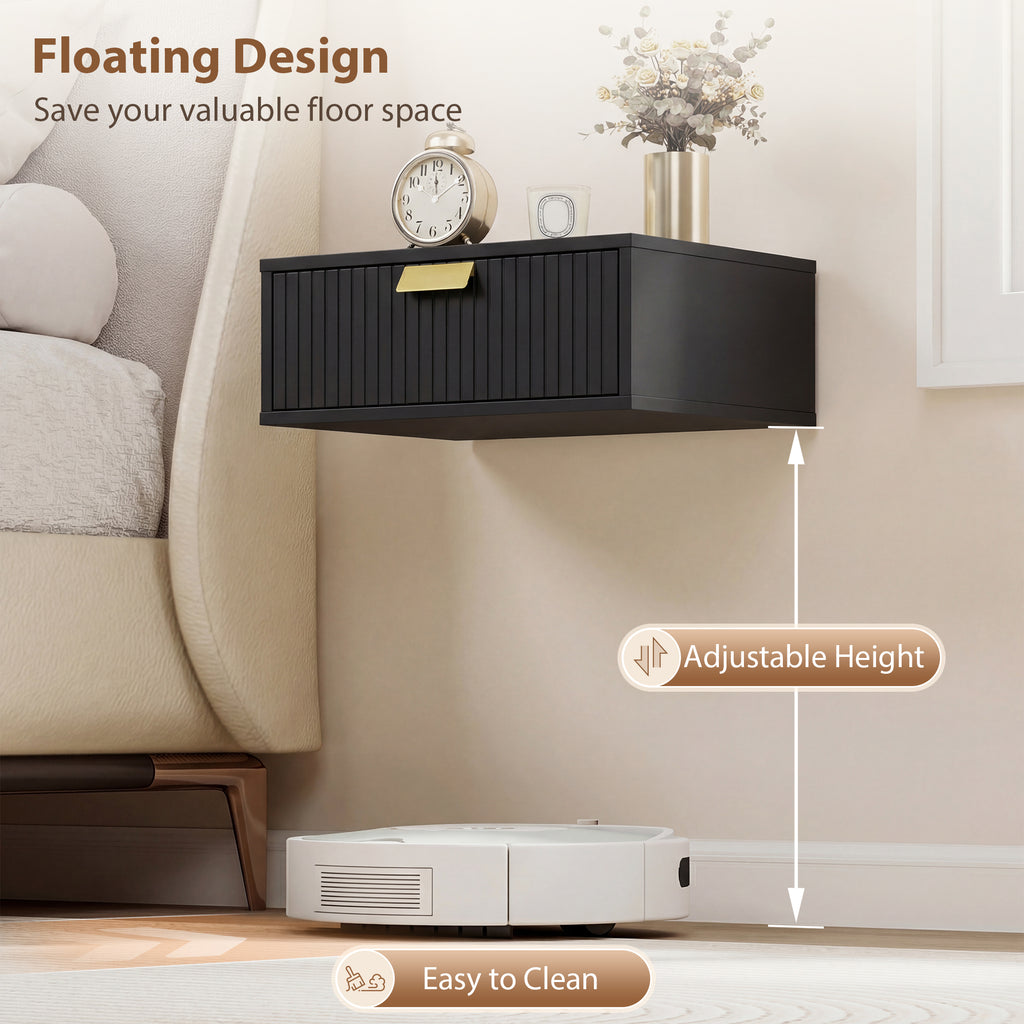 Modern Floating Nightstands Set of 2, Wall Mounted Bedside Tables with Wave Drawer White