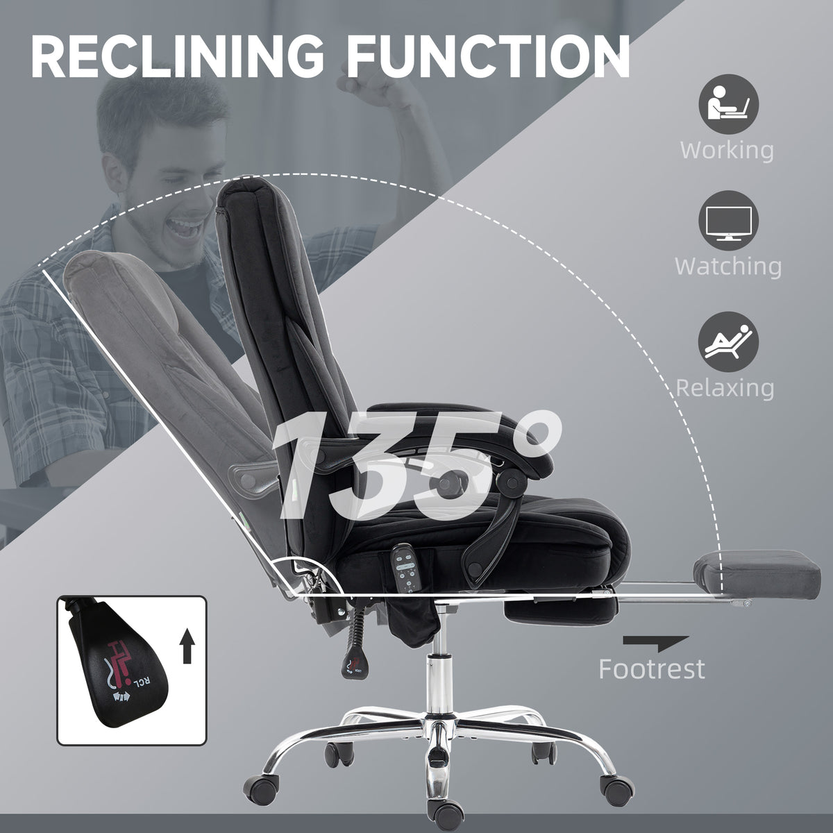 Massage Office Chair, Reclining Computer Chair with Adjustable Height and Footrest, Brown