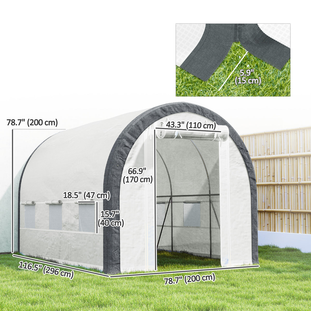 19.5' x 10' x 6.5' ዝተመሓየሸ ትነል ግሪንሃውስ ብመሬት ማዕጾን መስኮታትን፣ 15 ናይ ተኽሊ መለለይን ጓንትን፣ ሓምላይ