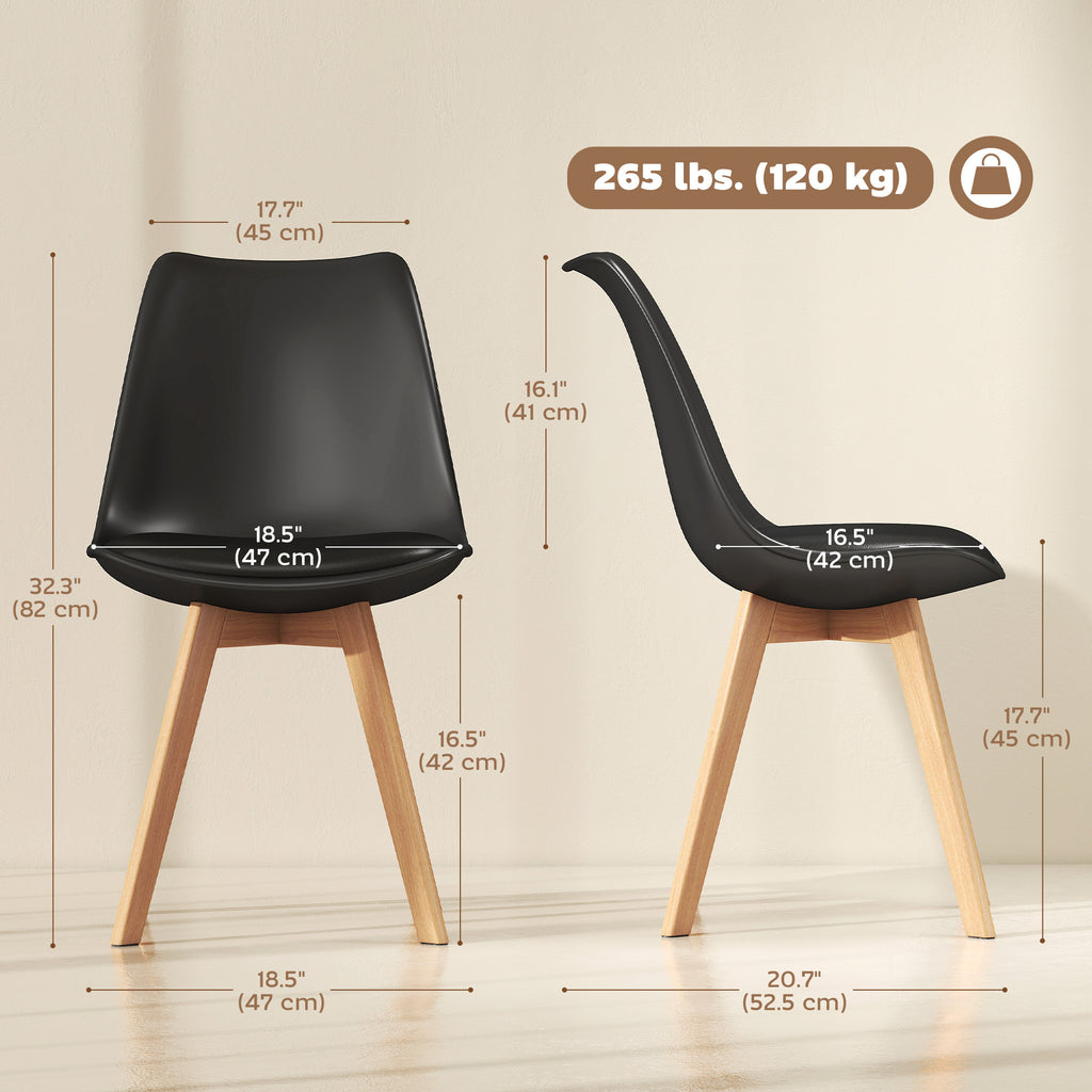 Modern Dining Table Chairs Set of 4, Rubber Wood Kitchen Table Chairs with PU Leather Cushion for Living Room, Bedroom