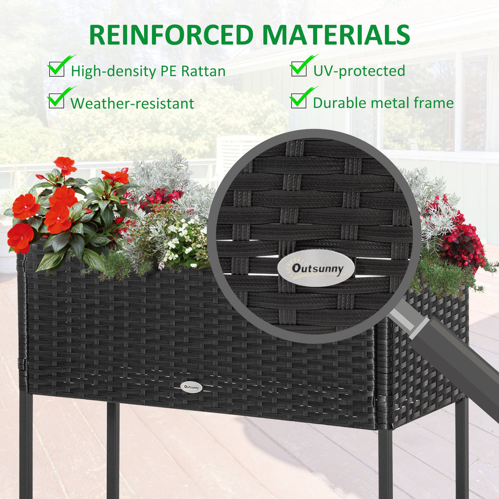 Rattan Raised Garden Boxes, Elevated Flower Beds with Storage Shelf for Herbs, Flowers, Vegetables, Brown
