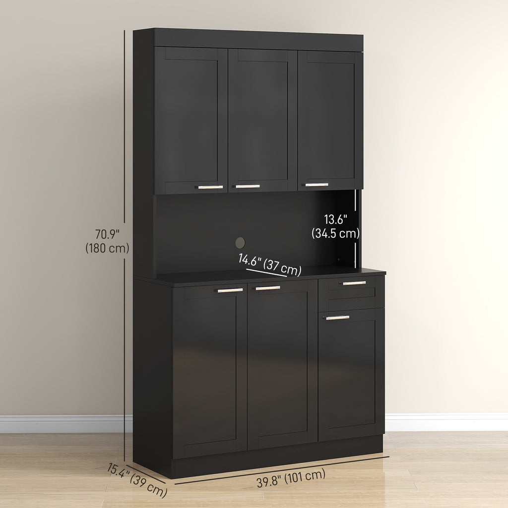 71" Kitchen Pantry Storage Cabinet, Storage Buffet with Hutch, Adjustable Shelves for Living Room, High Gloss Black
