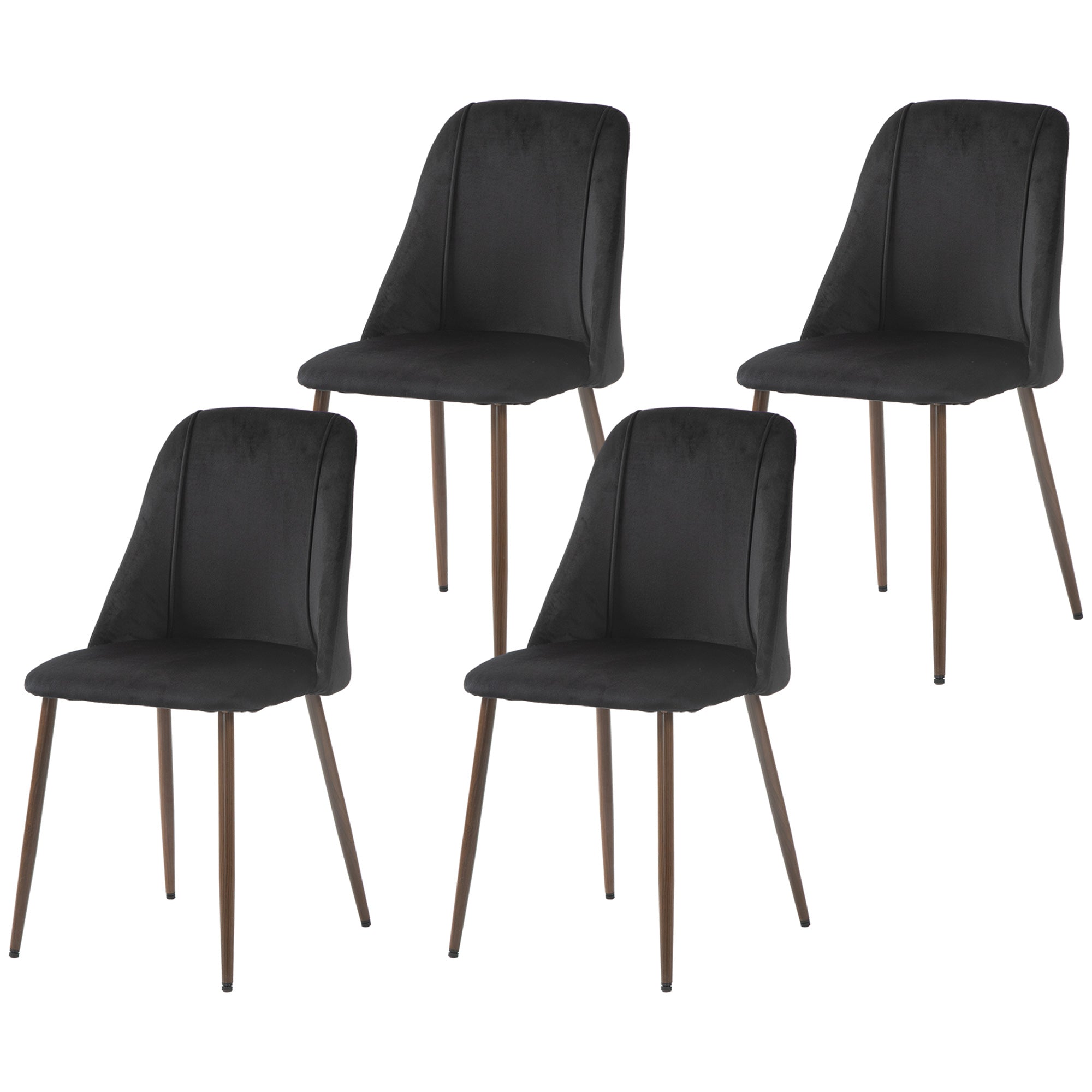 Upholstered Dining Chairs Set of 4, Velvet Accent Chair with Back and Wood-grain Steel Leg for Kitchen, Grey