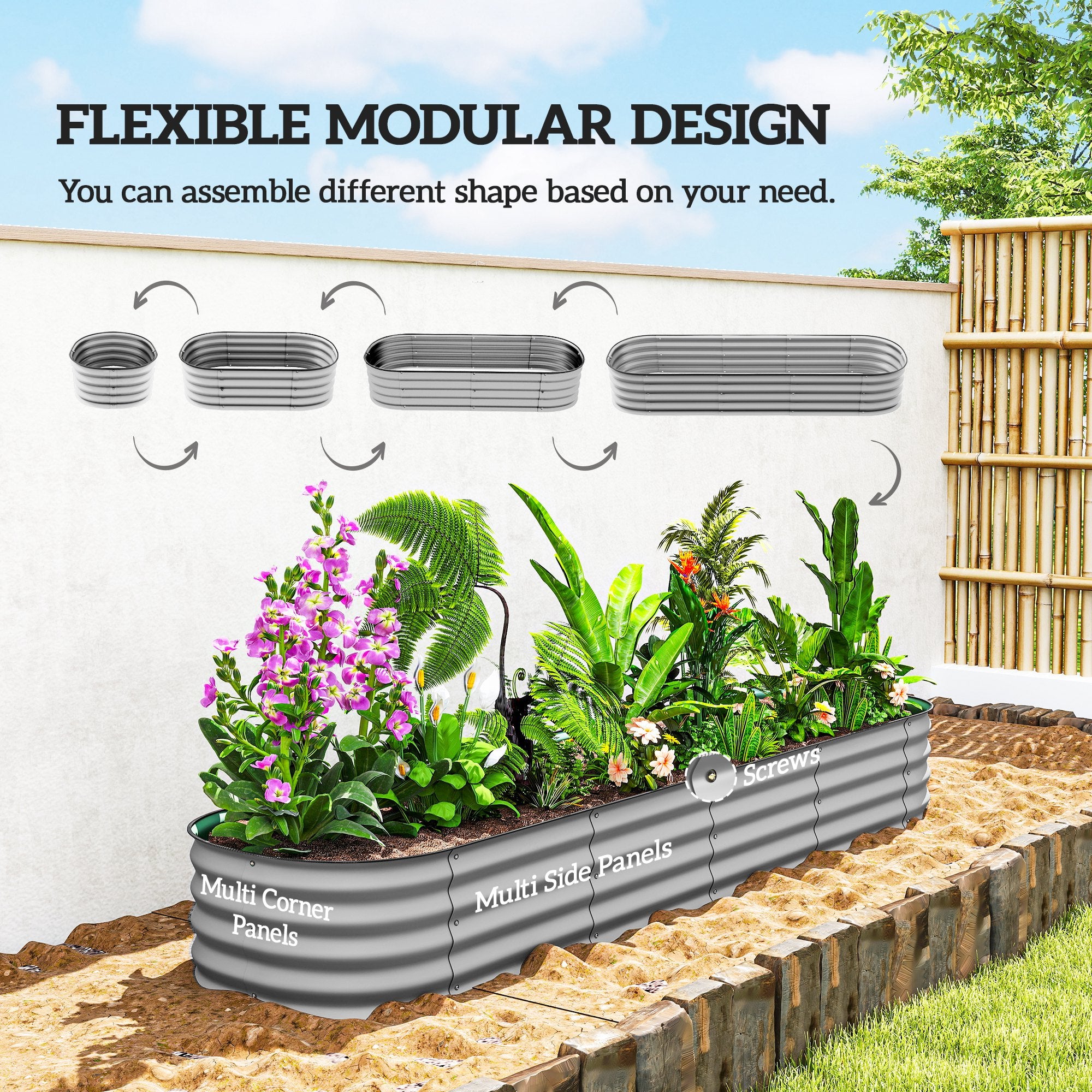 4.9 x 2 x 1ft Galvanized Raised Garden Bed Kit, Metal Planter Box with Safety Edging, Silver