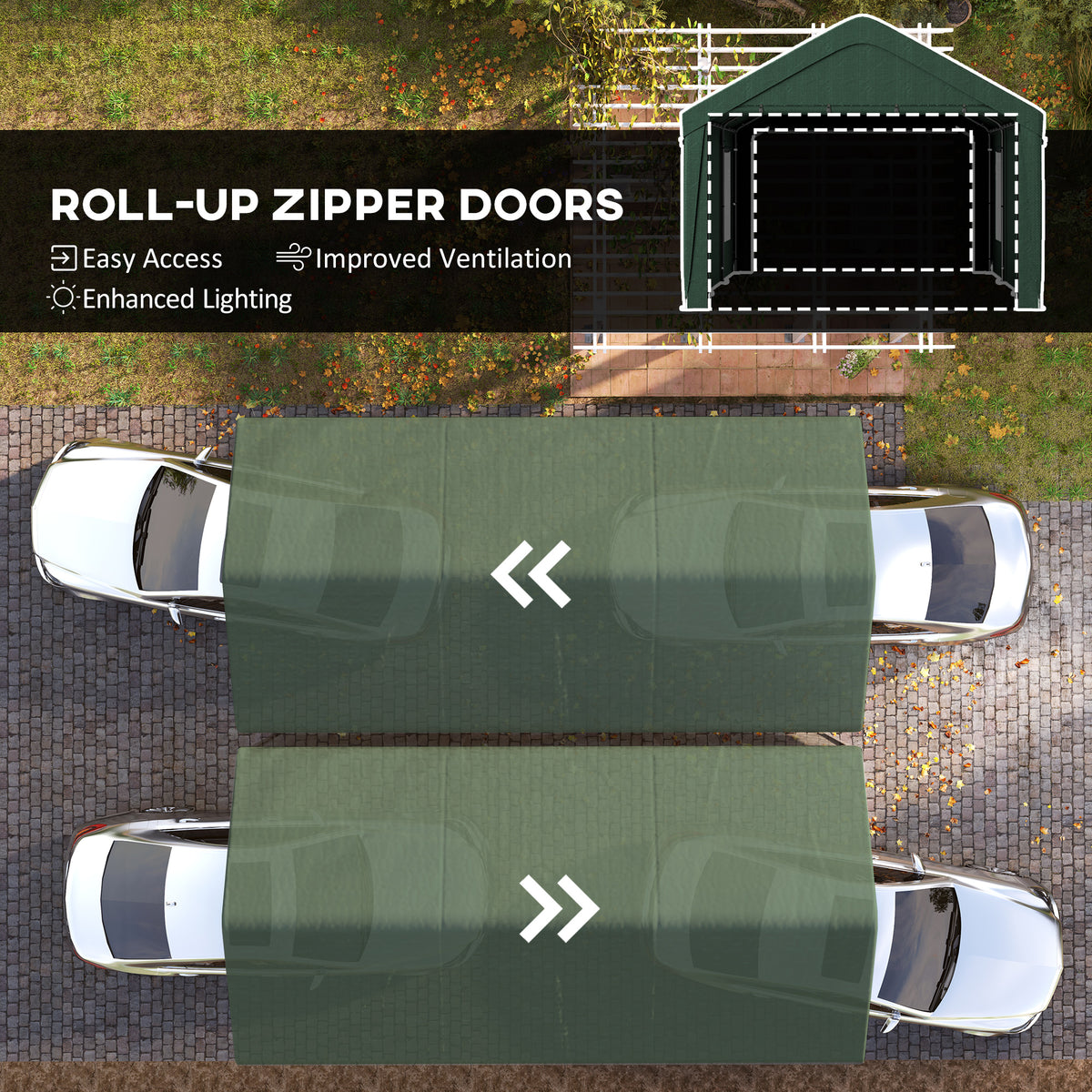 12 x 20ft Carport with 2 Roll-Up Doors, 4 Windows, Portable Garage with Removable Sidewalls for Car, Truck, Dark Grey