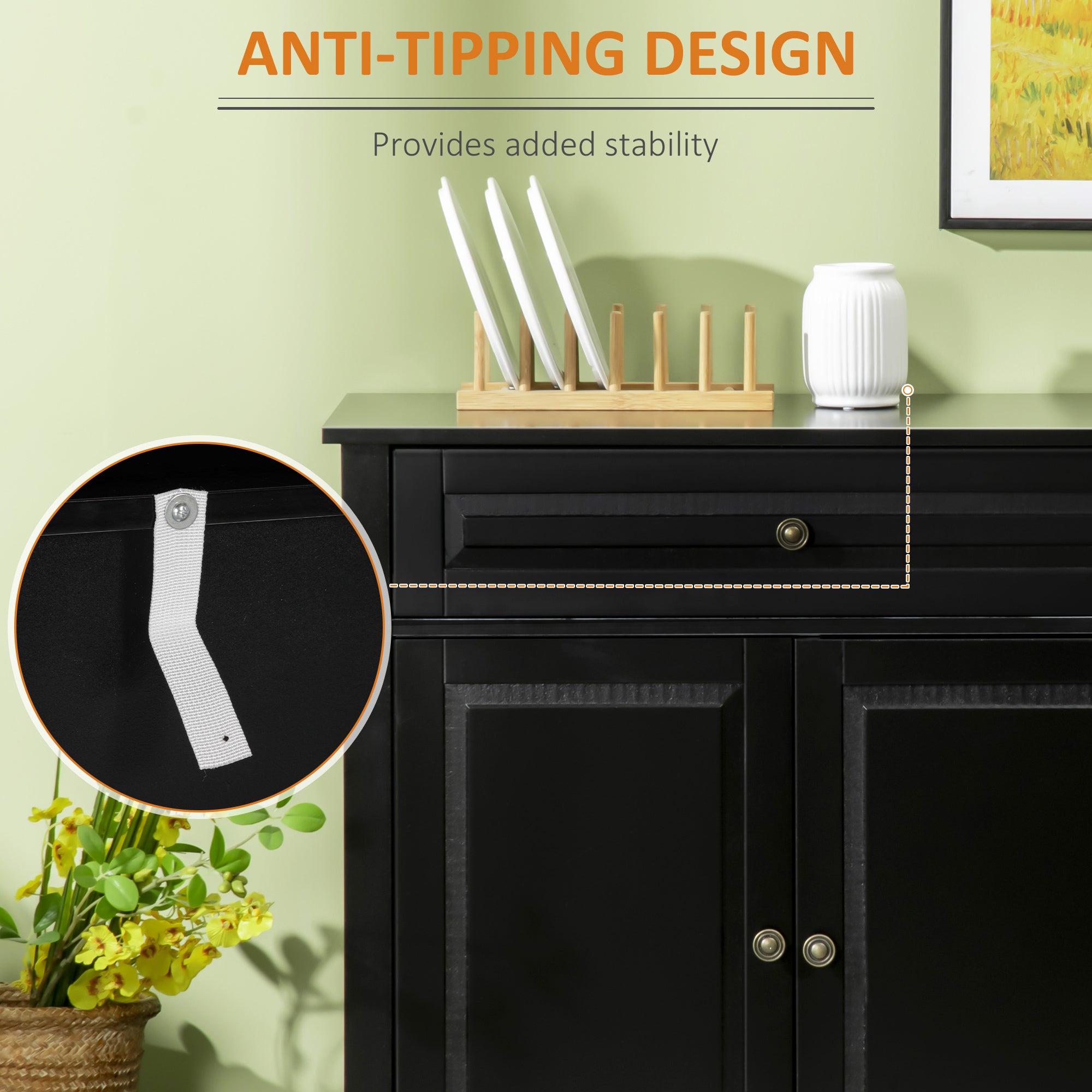 Modern Sideboard Cabinet, Buffet Cabinet with 2 Drawers and Adjustable Shelves, Buffets Tables for Dining Room, Black