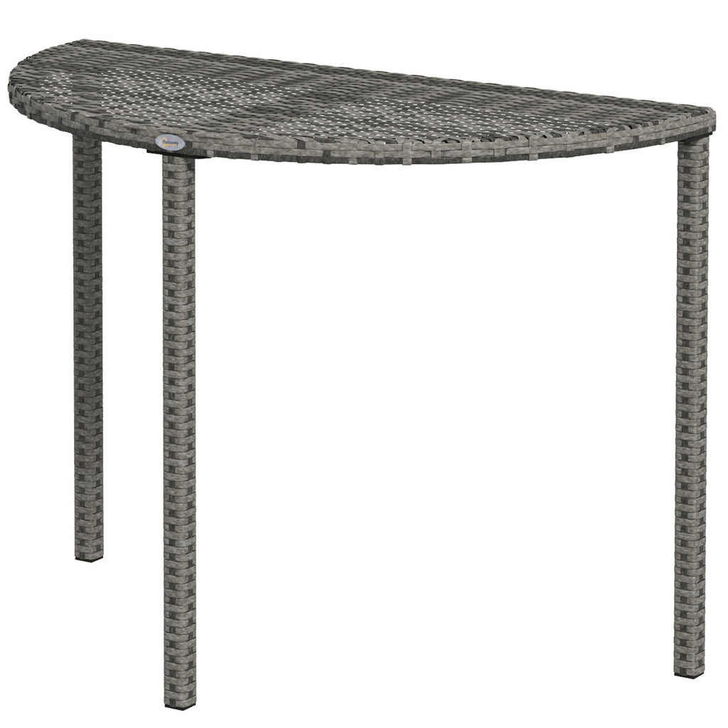 Half Round Side Table, PE Rattan Coffee Table with Metal Frame for Patio, Garden, Balcony, Black