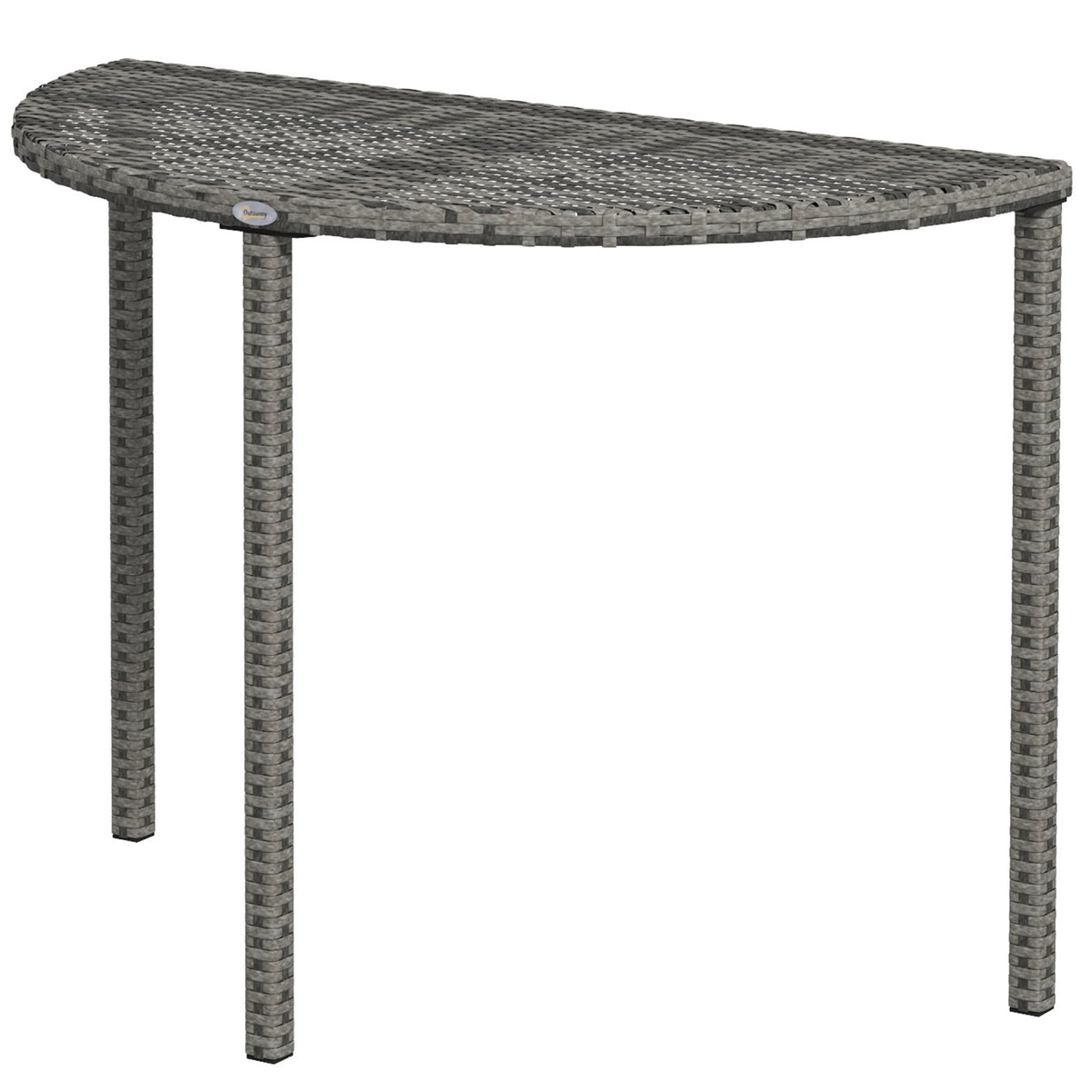 Half Round Side Table, PE Rattan Coffee Table with Metal Frame for Patio, Garden, Balcony, Black