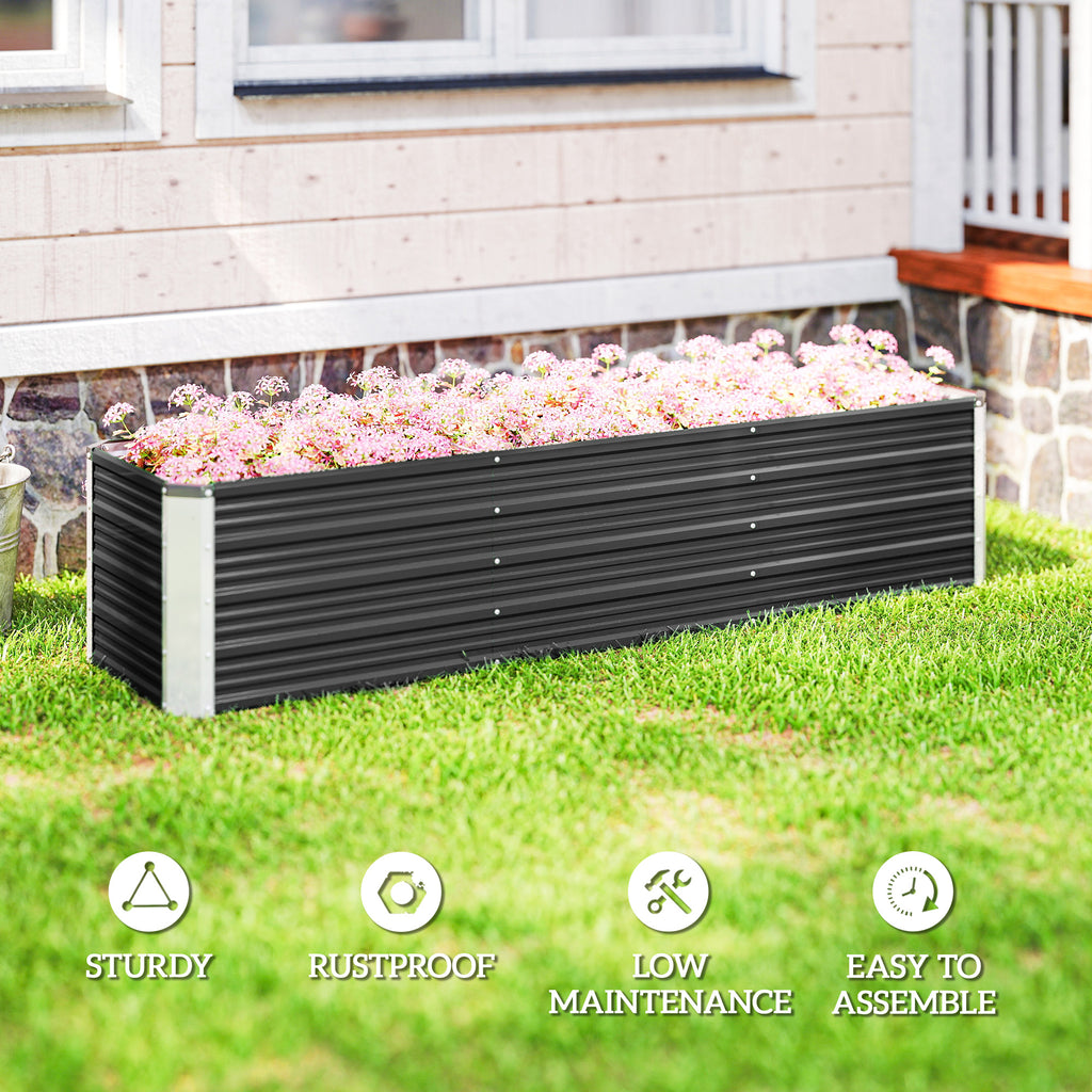 سرير حديقة مرتفع مجلفن 6' × 1.5' × 1.3'، صندوق زراعة معدني كبير مرتفع مع قفازات تثبيت للفناء الخلفي والباحات لزراعة الخضروات والأعشاب والزهور، رمادي داكن