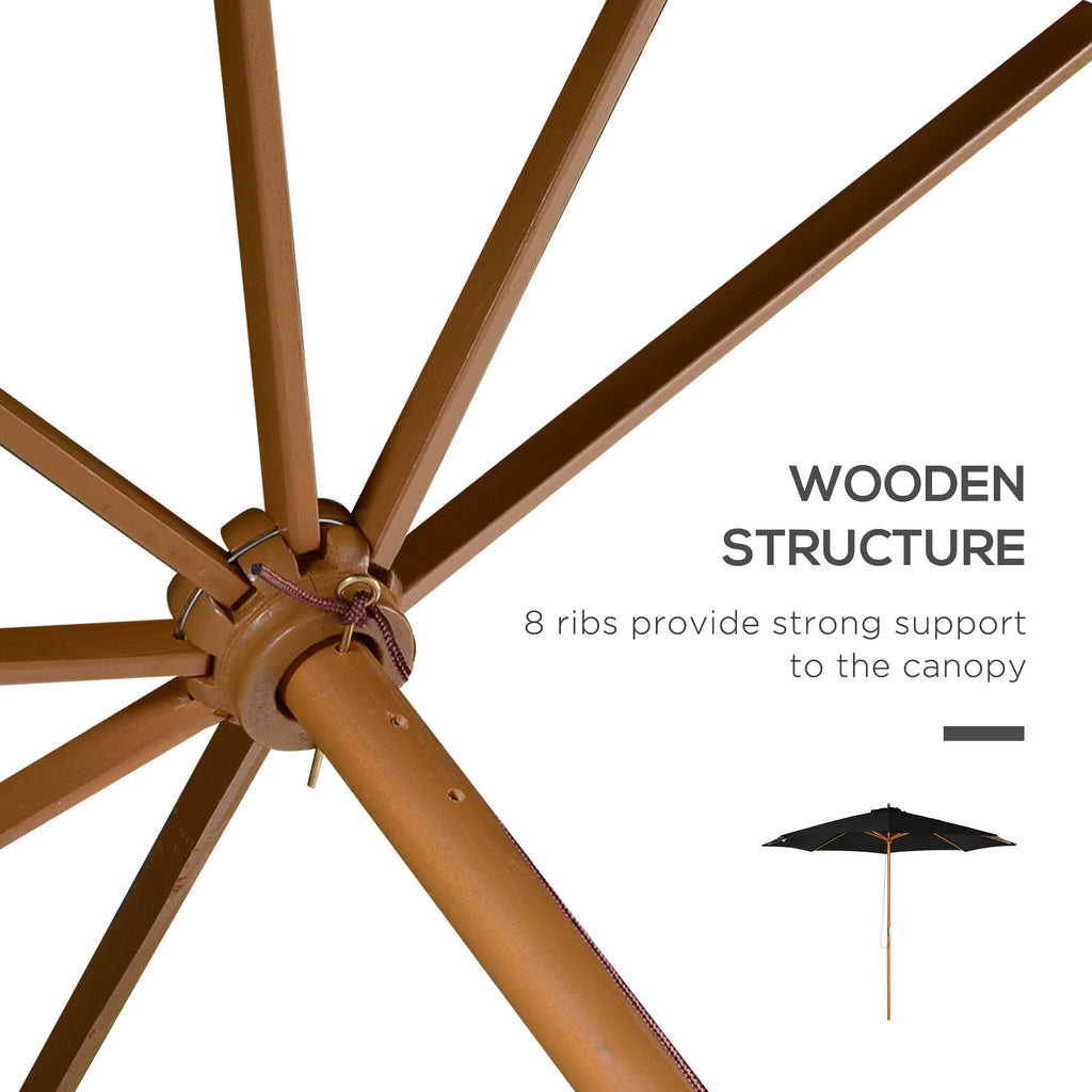 10' x 8' Wooden Patio Umbrella, Garden Parasol, Outdoor Sunshade Canopy with Bamboo Rib for Outdoor, Grey