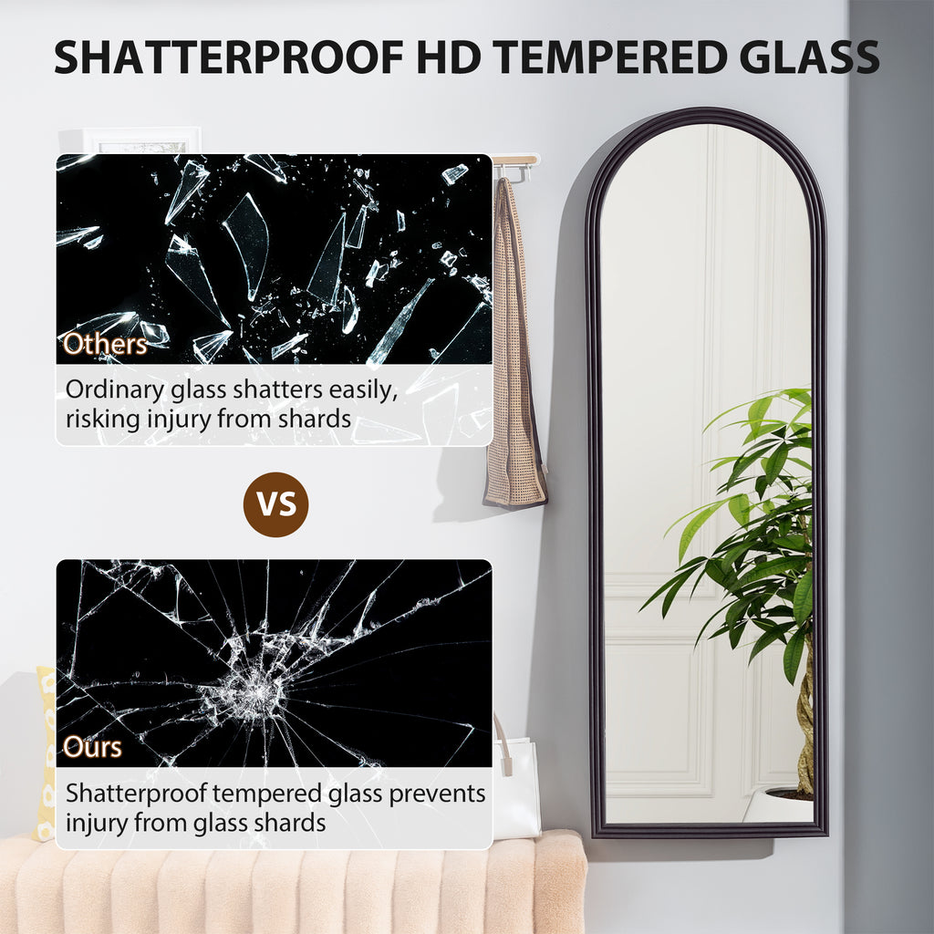 64" x 21" Full Length Mirror, Free Standing, Leaning or Wall, Arched Full Body Mirror, Brown Wood Grain
