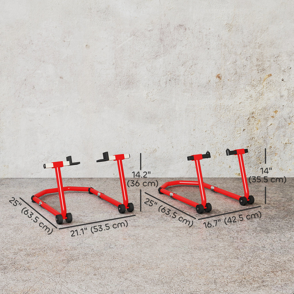 Motorcycle Stand Lift, 850 lbs Capacity Front & Rear Combo Wheel Paddock Stand Lift for Dirt Bikes, Red