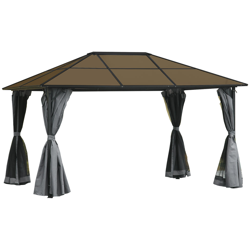 10' x 13' ሃርድቶፕ ጋዜቦ ኣሉሚኒየም ፍሬም ዝተገብረ ማርኪ ፓርቲ ተንት መጽለሊ ምስ መሽ ከርተንን ጎኒ መንደቕን - ግራጫ