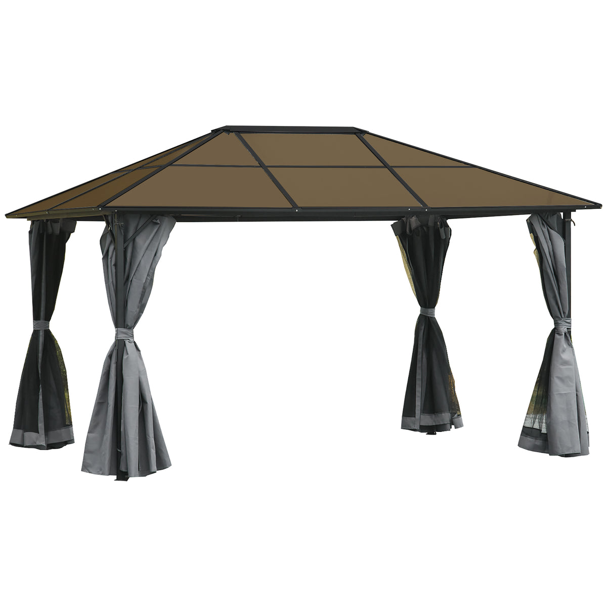 10' x 13' ሃርድቶፕ ጋዜቦ ኣሉሚኒየም ፍሬም ዝተገብረ ማርኪ ፓርቲ ተንት መጽለሊ ምስ መሽ ከርተንን ጎኒ መንደቕን - ግራጫ