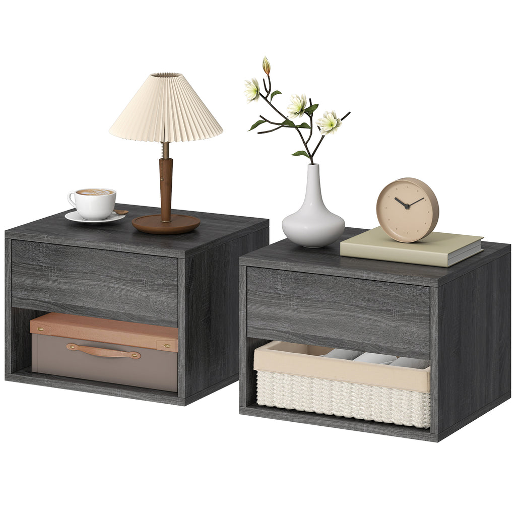 Floating Nightstand Set of 2, Wall Mounted Bedside Table with Drawer for Bedroom, White