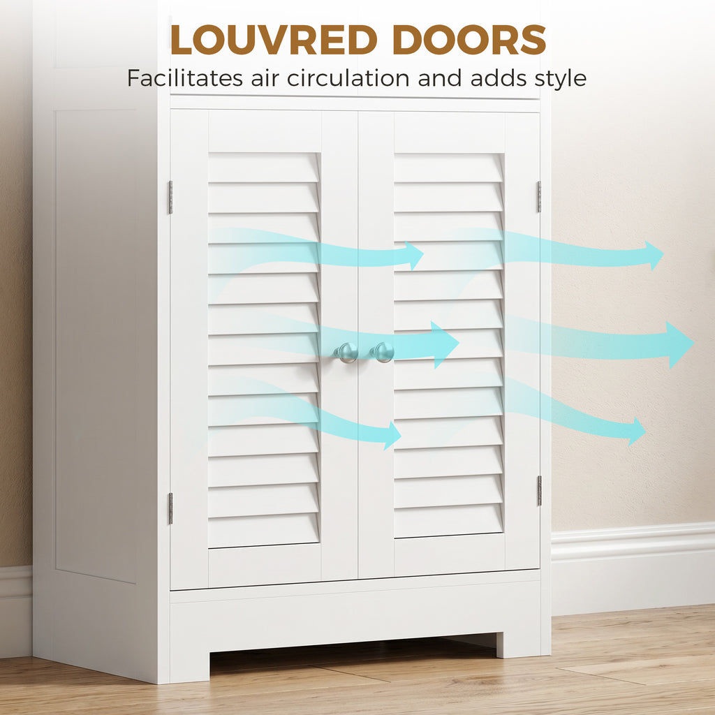 Freestanding Bathroom Cabinet with Glass/Louvred Doors, Tall Bathroom Cabinet for Kitchen, Study, Living Room