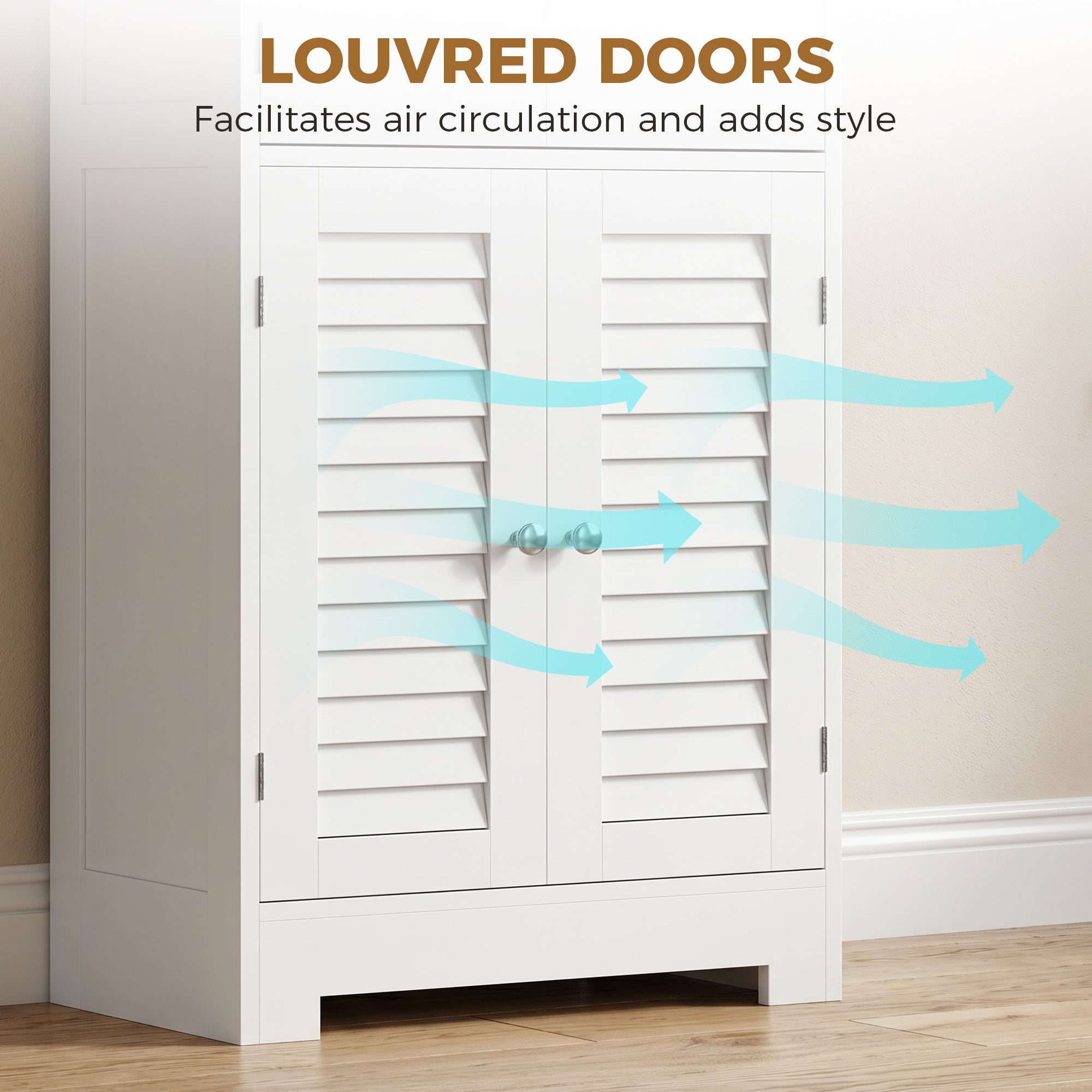 Freestanding Bathroom Cabinet with Glass/Louvred Doors, Tall Bathroom Cabinet for Kitchen, Study, Living Room