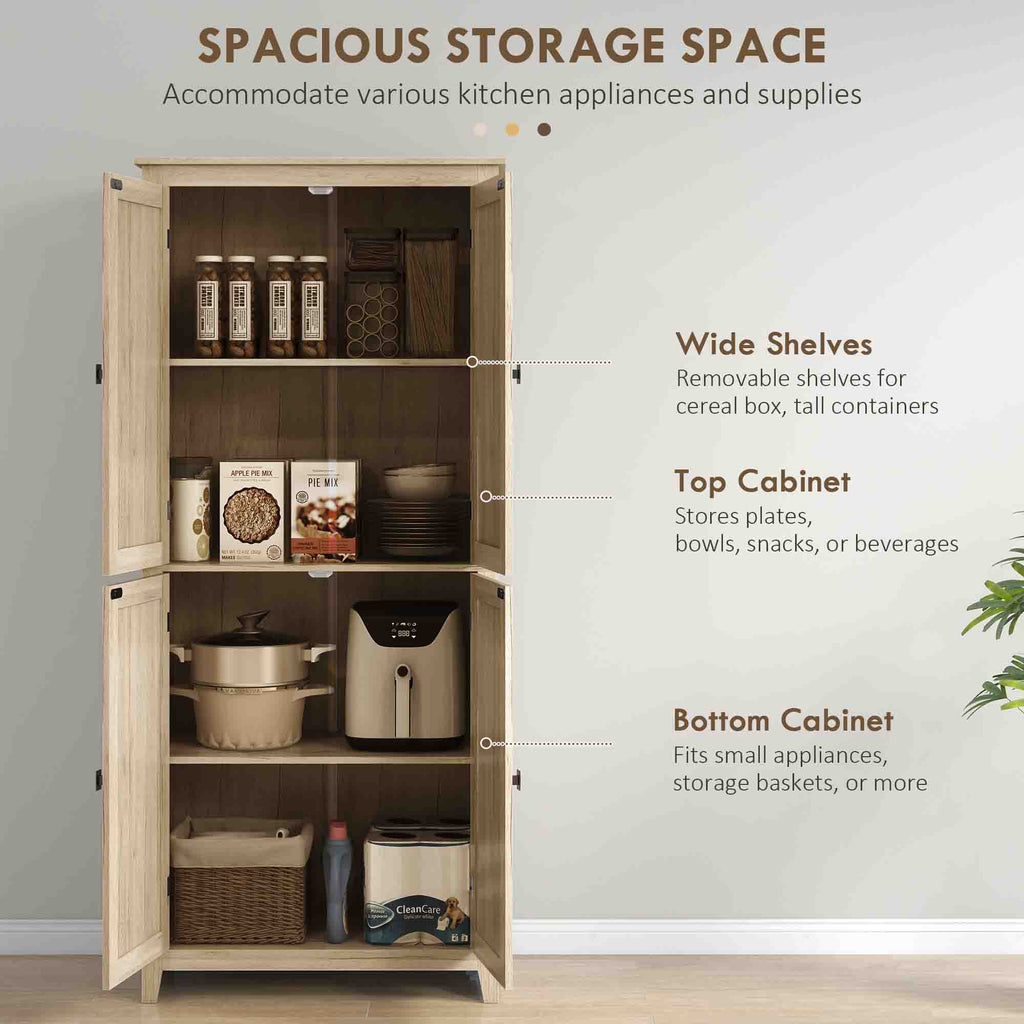 72" Freestanding Storage Cabinet, Kitchen Pantry Cabinet with Doors and Shelves for Dining Room, Natural